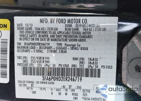 2014 Ford Fusion Se from USA, damaged, VIN 3FA6P0HD2ER246719